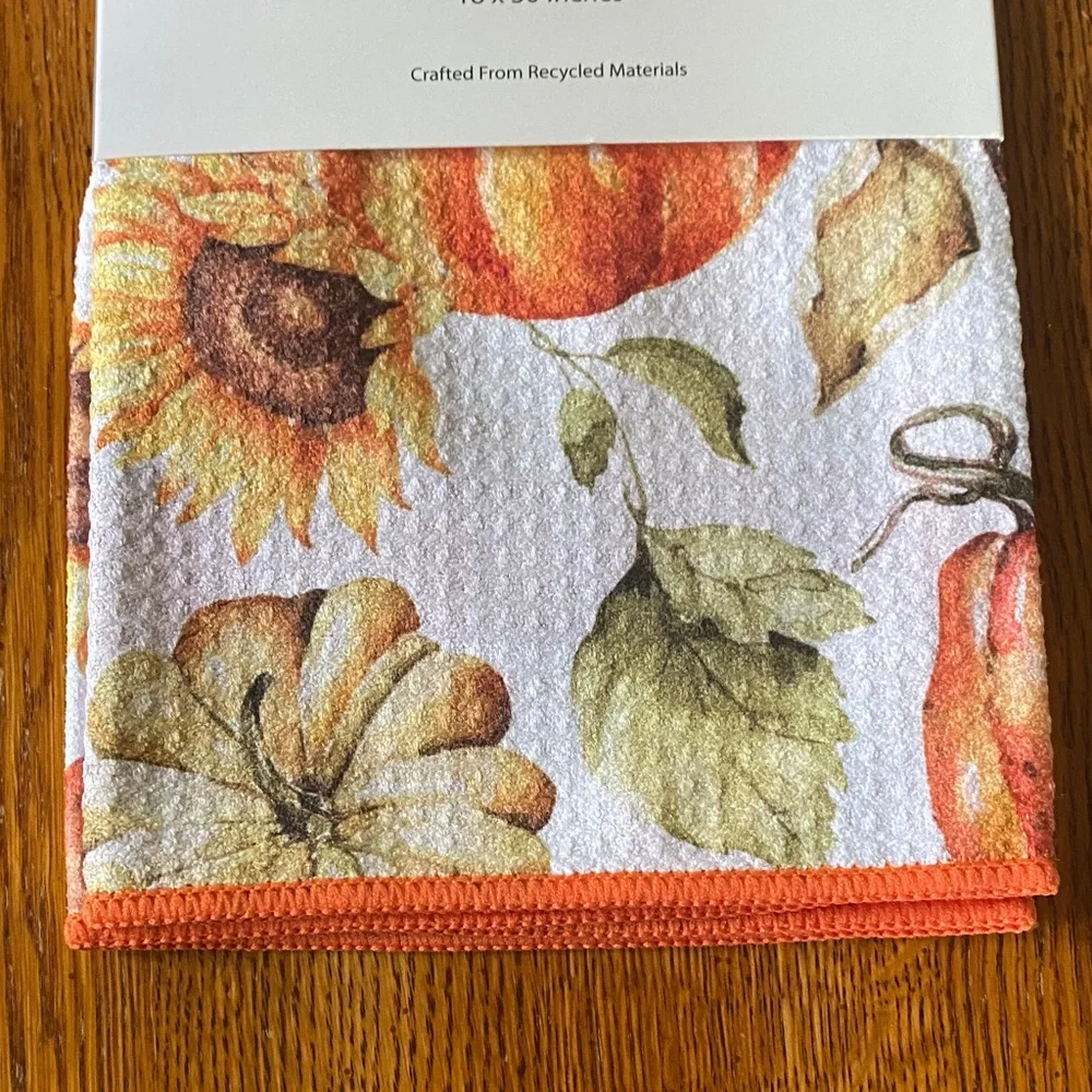 Sunflower & Pumpkin Kitchen Towel - Orange Accent